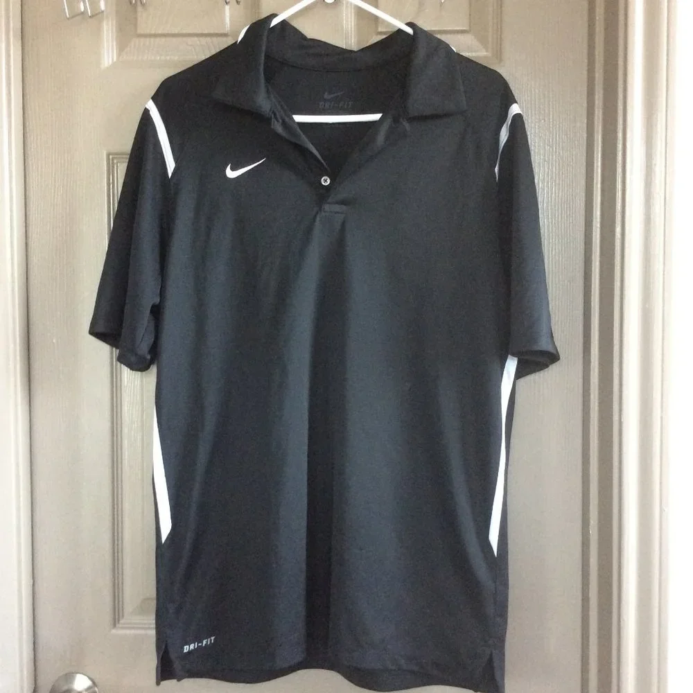 Nike Men's Dri-Fit Short Sleeve Collar Black Golf Polo T-Shirt